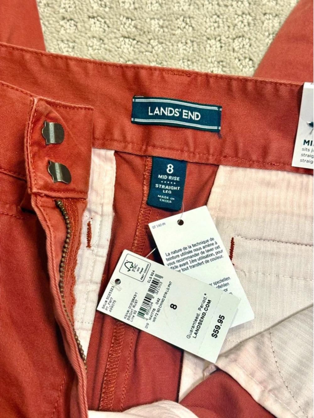 Lands’ End NWT Mid Rise Straight Leg Pants Rust Size 8 Chino Career - Picture 3 of 6
